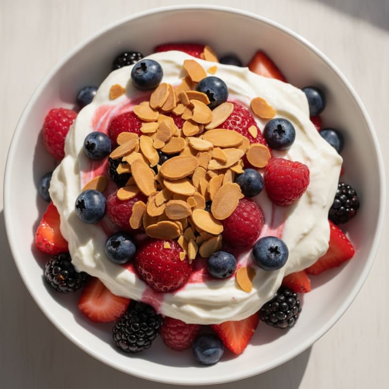 Greek Yogurt Protein Parfait with Mixed Berries and Almonds
