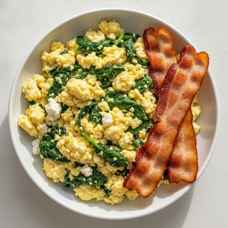 Cottage Cheese Scramble with Spinach and Turkey Bacon