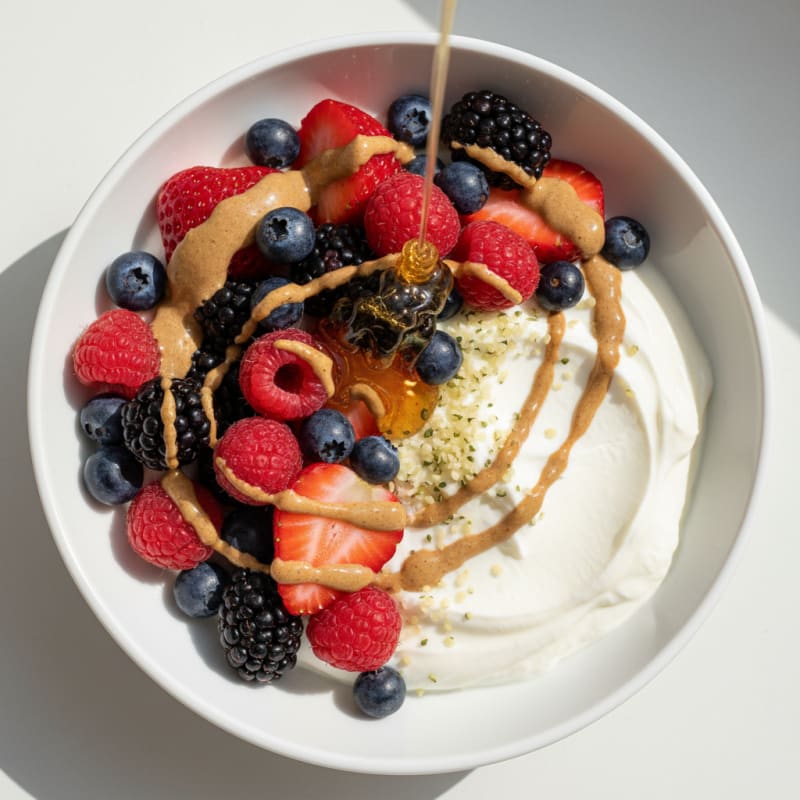 Creamy Greek Yogurt Bowl with Mixed Berries and Almond Butter