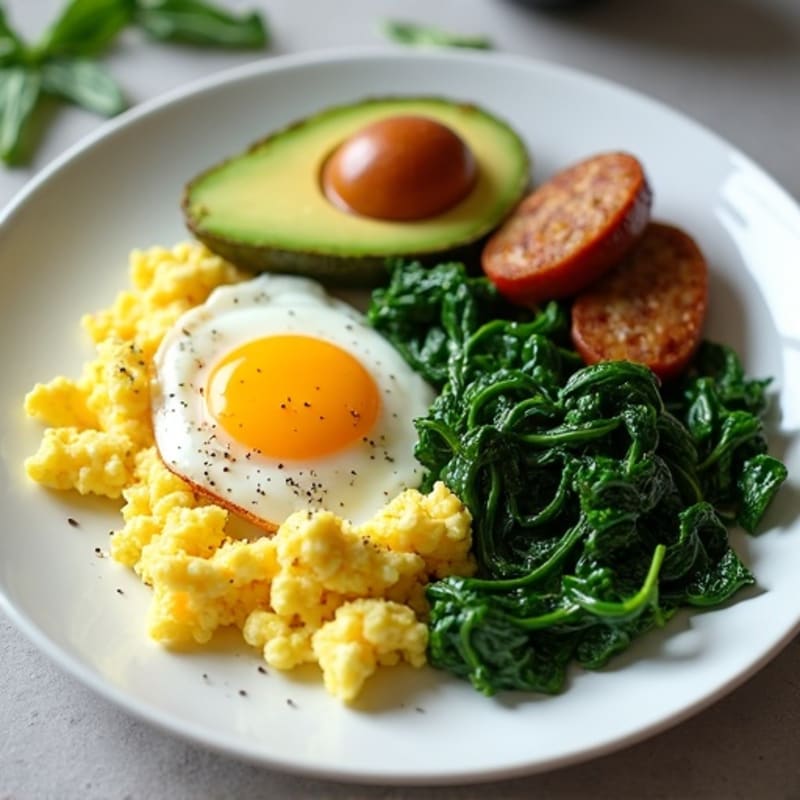 Egg White Scramble with Turkey Sausage and Sautéed Spinach