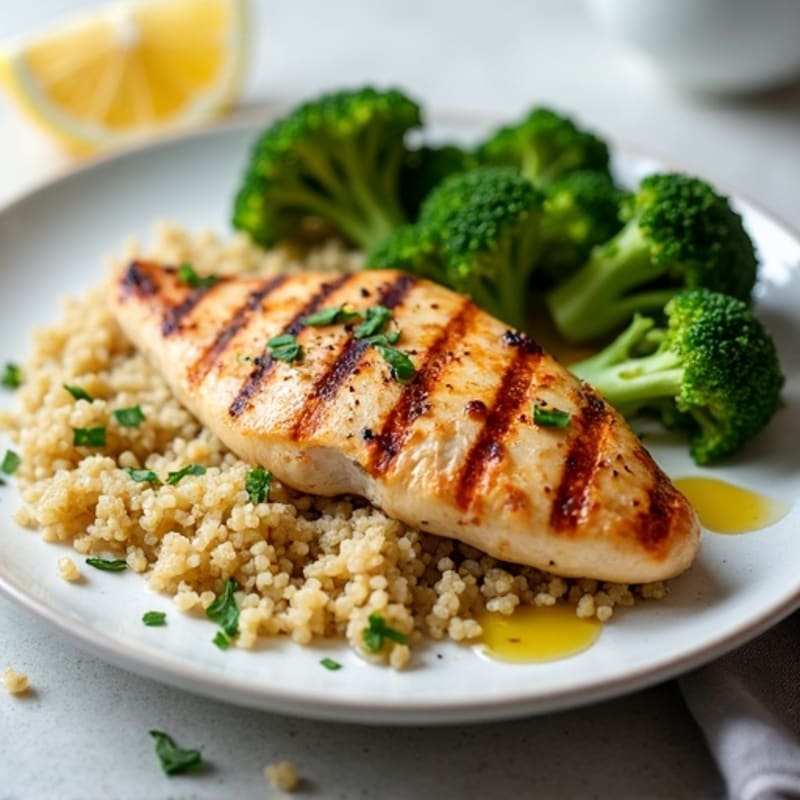 Grilled Chicken Breast with Quinoa and Roasted Broccoli