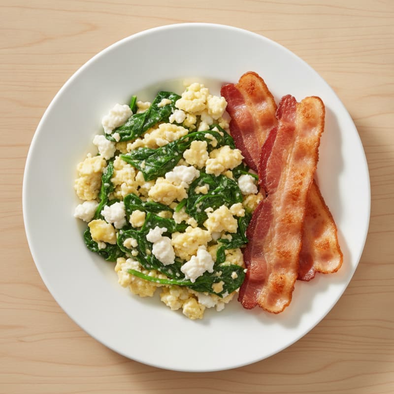 Cottage Cheese Scramble with Spinach and Turkey Bacon