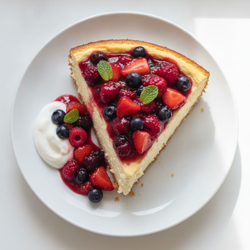 Greek Yogurt Protein Cheesecake with Mixed Berries