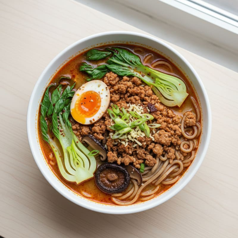 Spicy Sriracha Pork Ramen with Jammy Egg