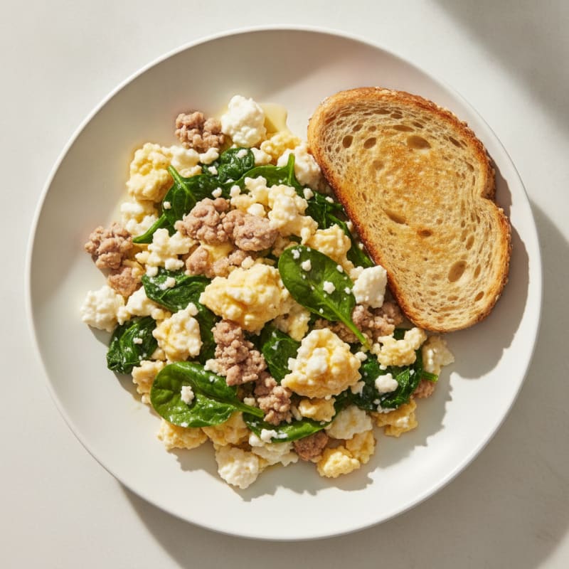 Cottage Cheese Egg Scramble with Turkey and Spinach