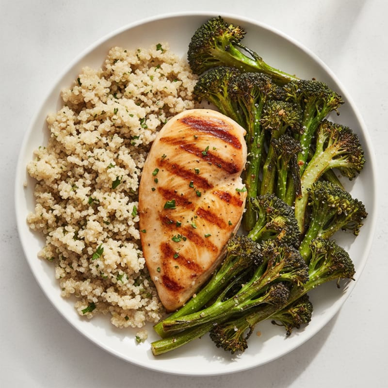 Grilled Chicken Breast with Quinoa and Roasted Broccoli