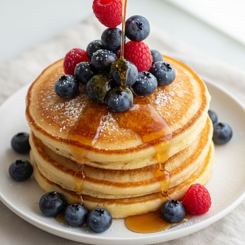 Fluffy Golden Buttermilk Pancakes with Berries