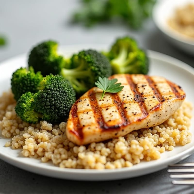 Grilled Chicken Breast with Quinoa and Roasted Broccoli