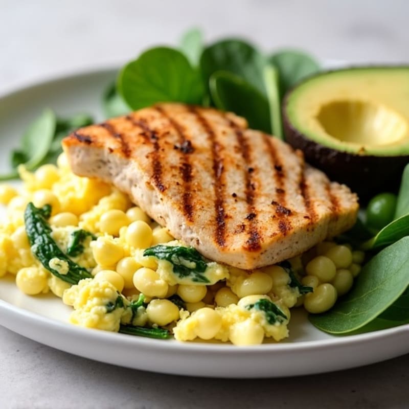 Egg White Spinach Scramble with Grilled Turkey Breast