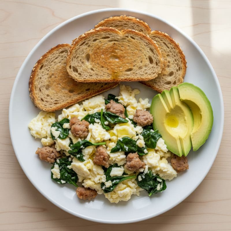 Egg White and Turkey Sausage Scramble with Spinach