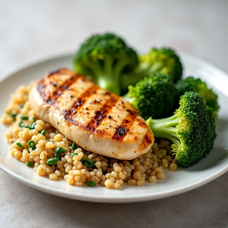 Grilled Chicken Breast with Quinoa and Roasted Broccoli