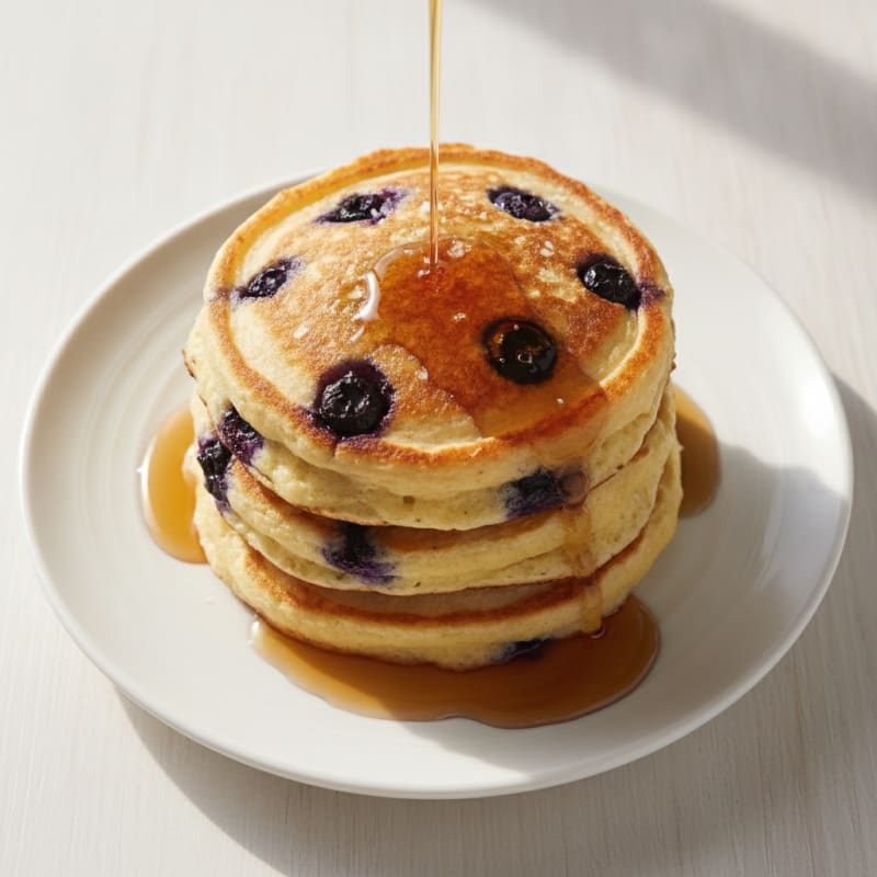 Blueberry Ricotta Pancakes with Maple Syrup