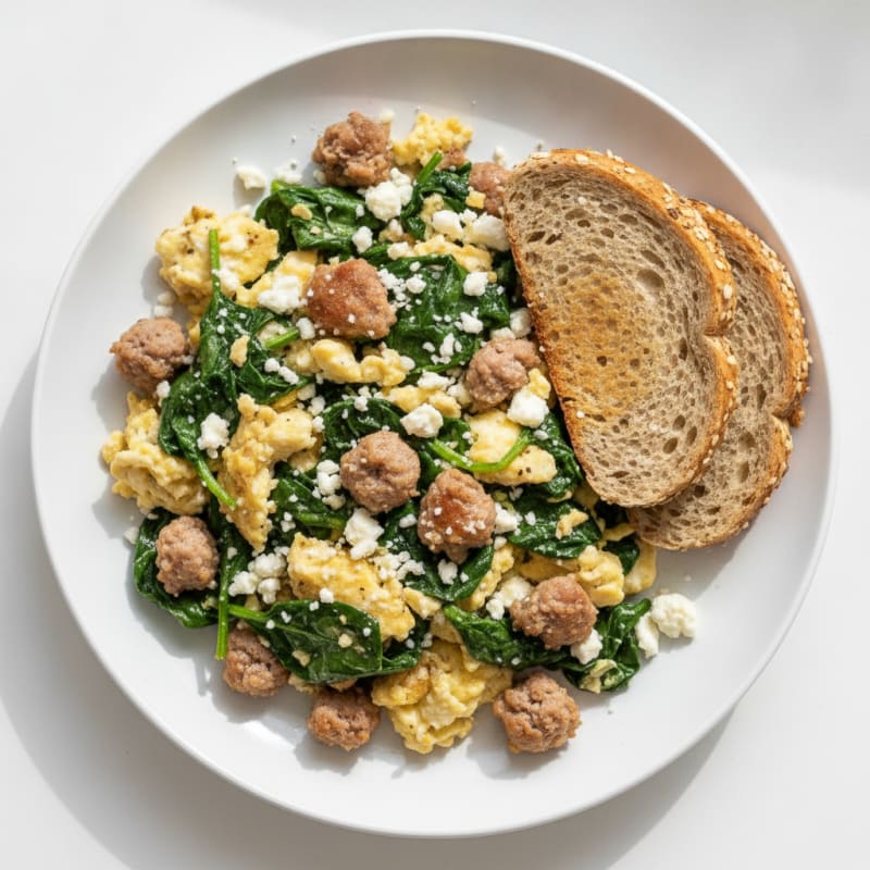 Egg White and Turkey Sausage Scramble with Spinach and Feta