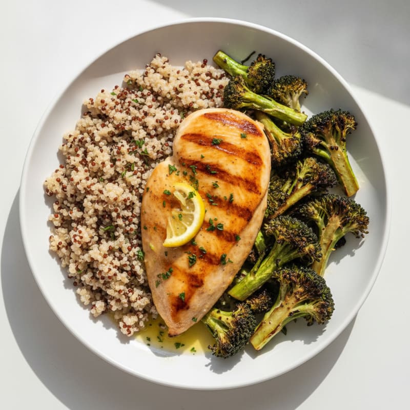 Grilled Chicken Breast with Roasted Broccoli and Quinoa