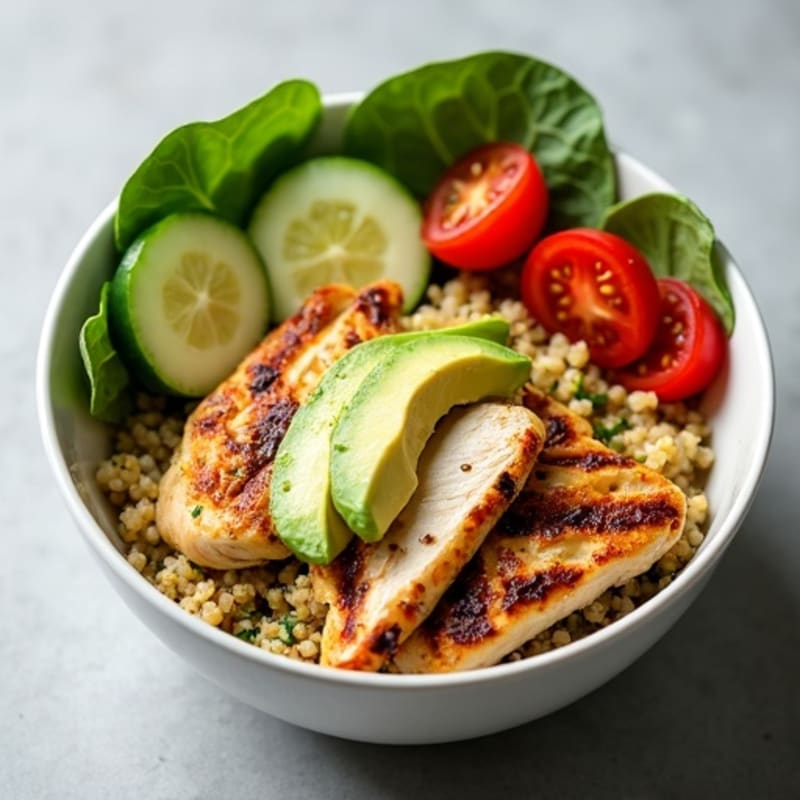 Grilled Chicken and Quinoa Power Bowl with Creamy Avocado Dressing