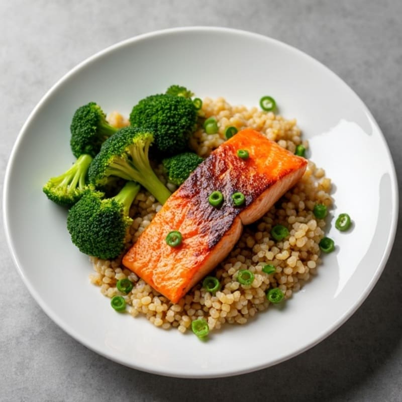Seared Salmon with Roasted Broccoli and Quinoa