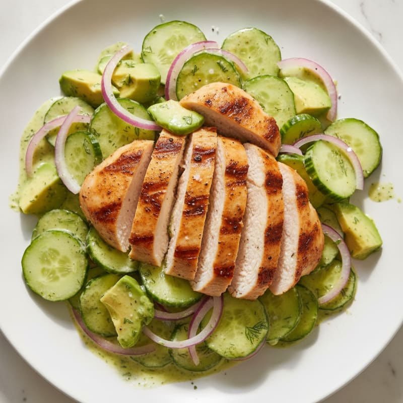 Cool Cucumber and Dill Salad with Grilled Chicken