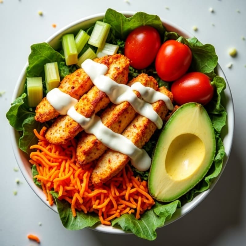 Buffalo Chicken Power Bowls with Creamy Ranch and Crunchy Veggies