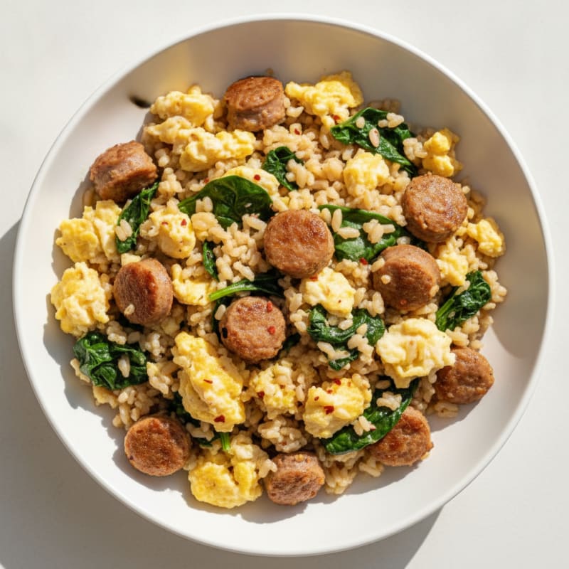 Egg White and Turkey Sausage Scramble with Brown Rice