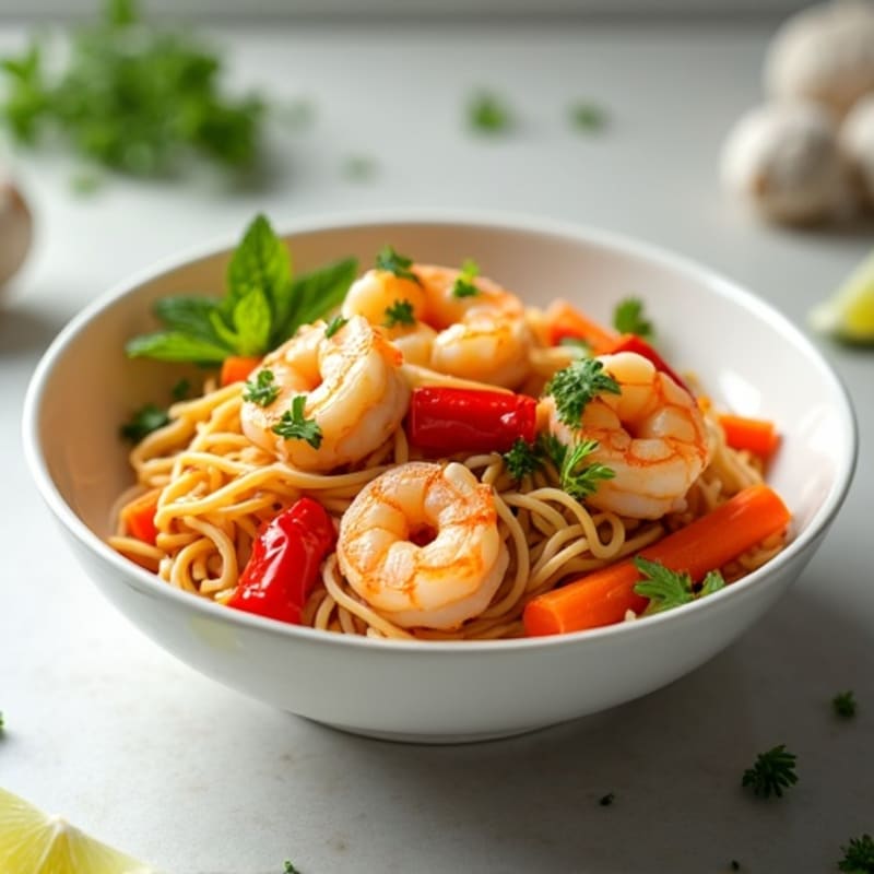 Fresh Shrimp Peanut Noodles with Crisp Vegetables