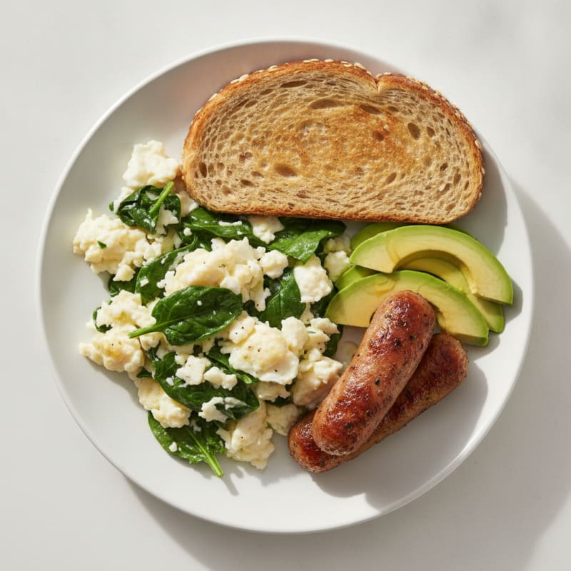 Egg White Spinach Scramble with Turkey Sausage