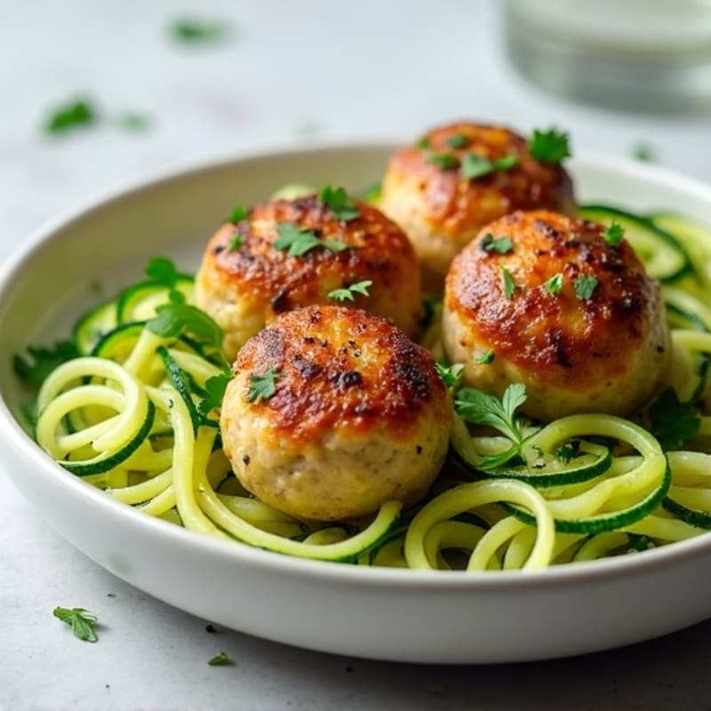 Herbed Baked Chicken Meatballs with Zucchini Noodles