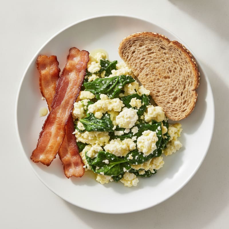 Cottage Cheese Scramble with Spinach and Turkey Bacon