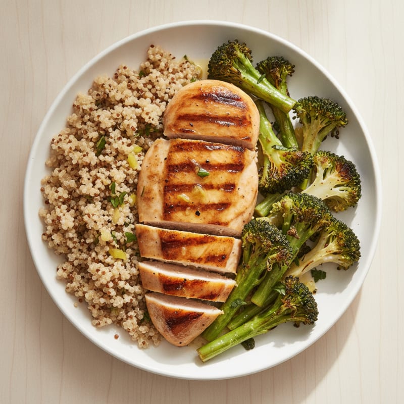 Grilled Chicken Breast with Roasted Broccoli and Quinoa