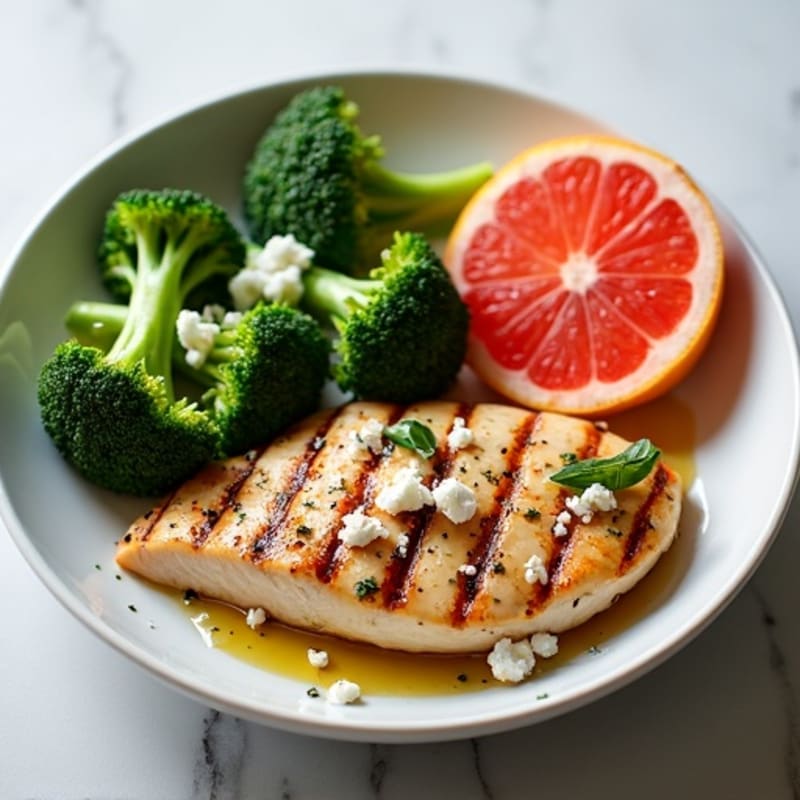 Grilled Chicken Breast with Roasted Broccoli and Feta Cheese with Grapefruit Side