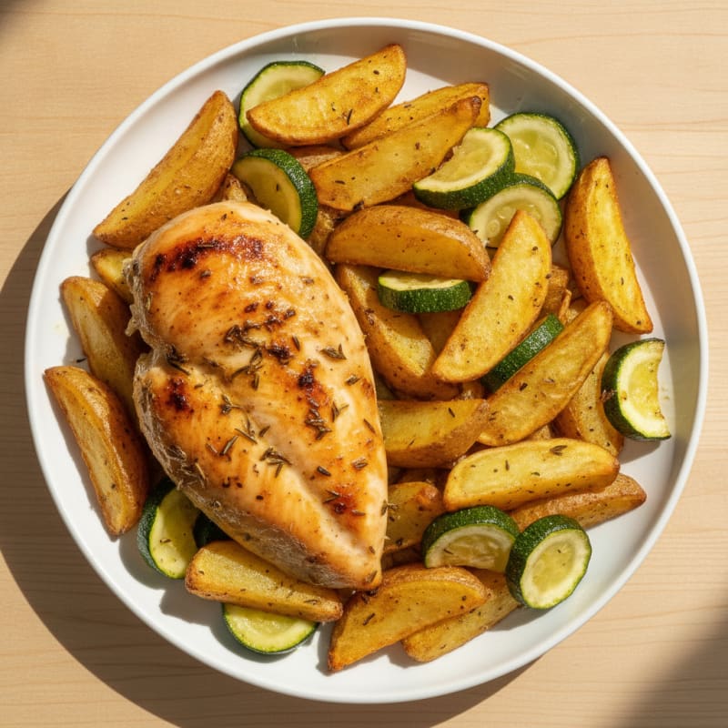Herb-Roasted Chicken Breast with Crispy Potato Wedges