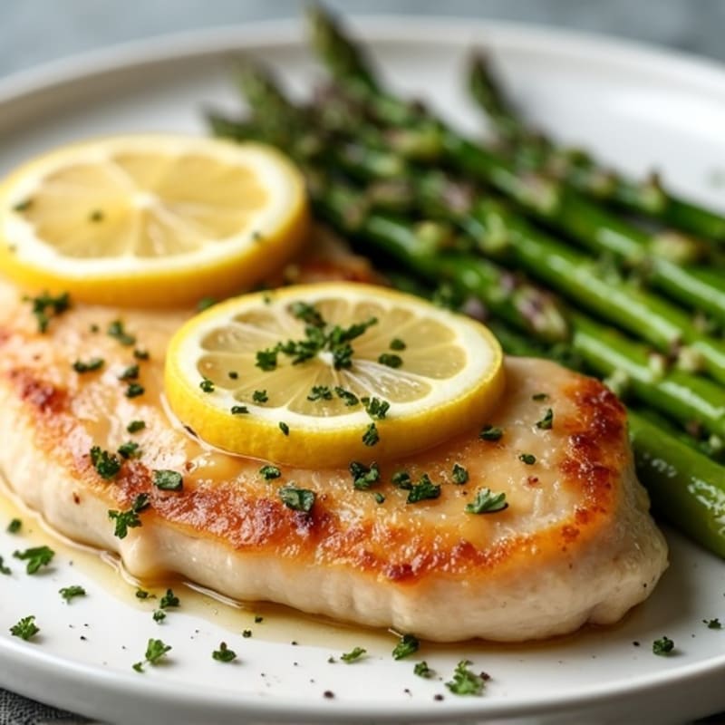 Lemon Garlic Pan-Seared Chicken with Crispy Roasted Asparagus