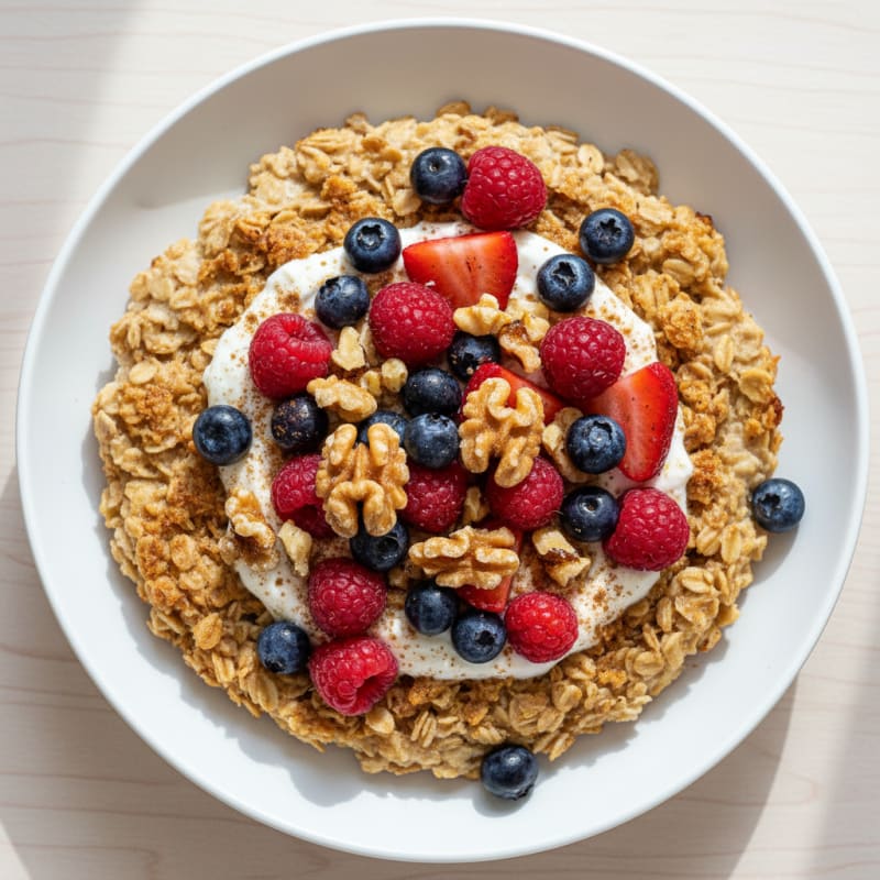 Creamy Baked Berry Oatmeal with Toasted Nuts