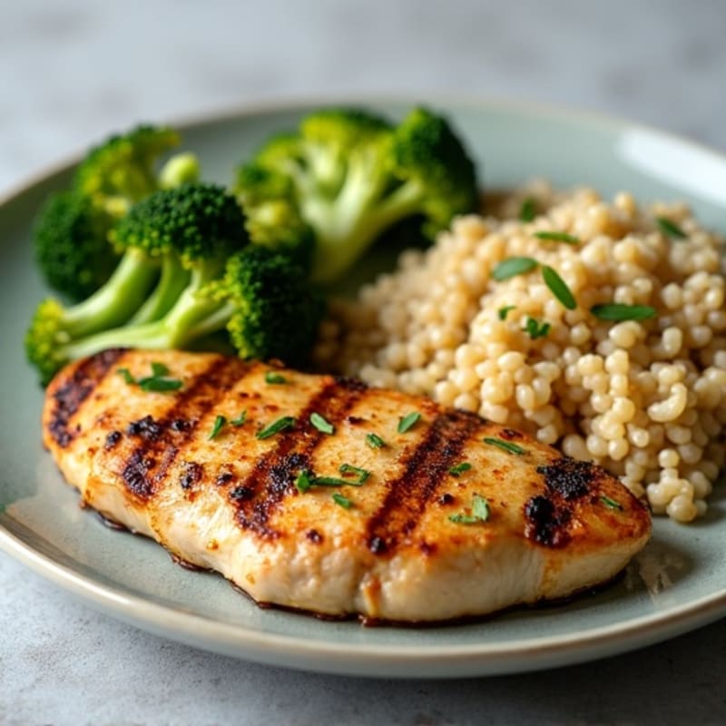 Grilled Chicken Breast with Roasted Broccoli and Quinoa