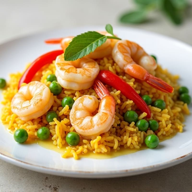 Seafood and Saffron Rice with Fresh Vegetables