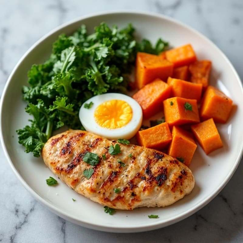 Grilled Chicken Breast with Roasted Sweet Potato and Kale Salad