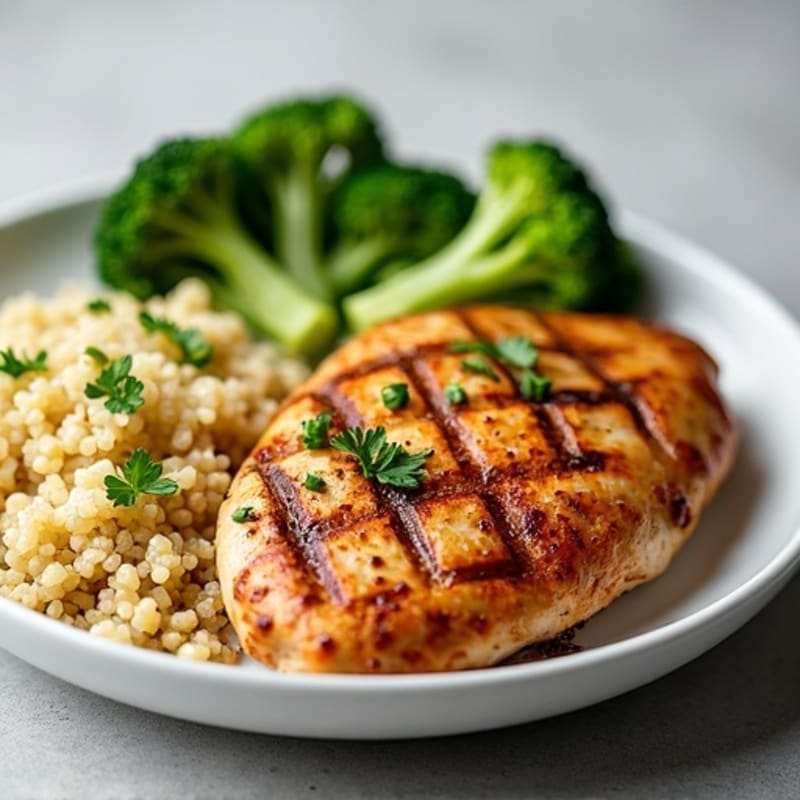 Grilled Chicken Breast with Quinoa and Roasted Broccoli