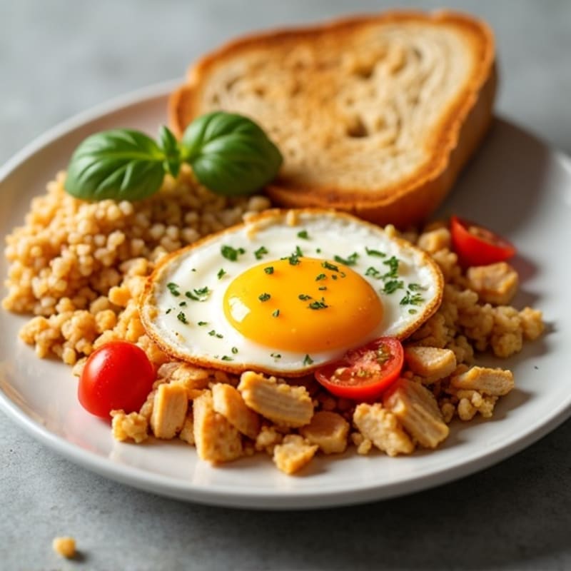 Savory Chicken and Tomato Scramble with Toasted Bread
