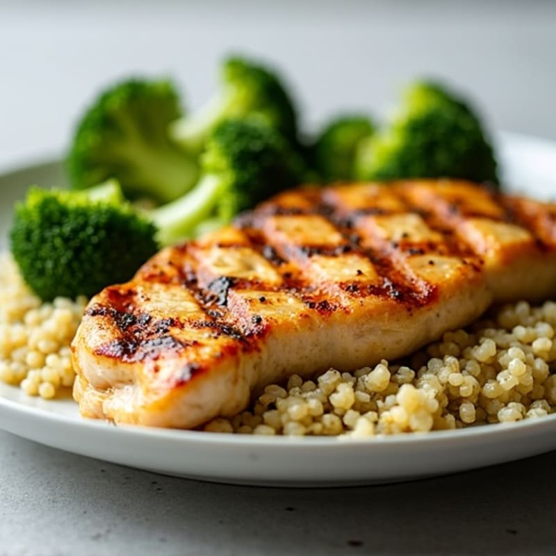 Grilled Chicken Breast with Roasted Broccoli and Quinoa