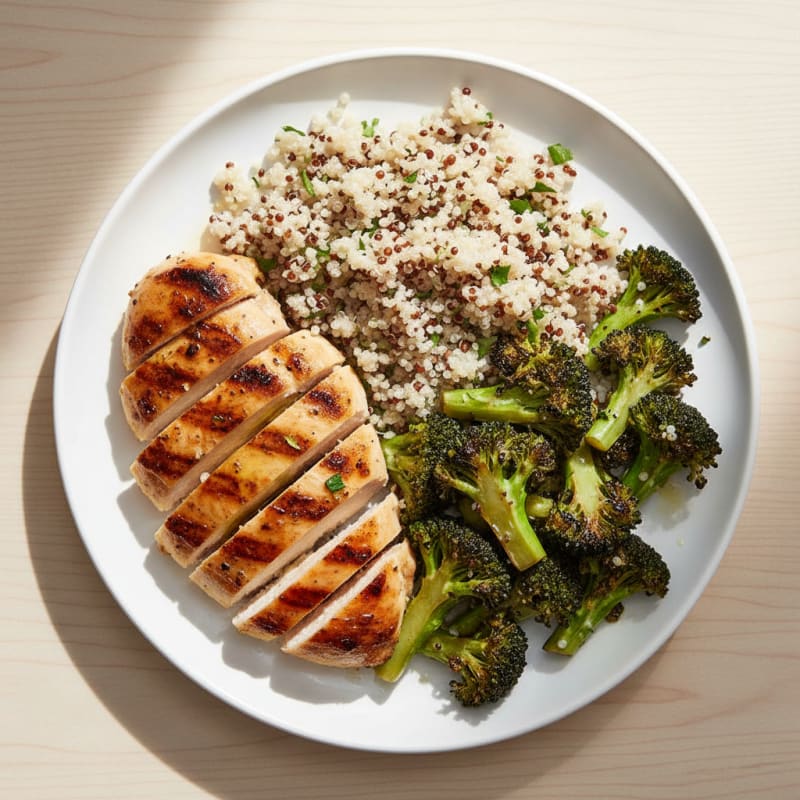 Grilled Chicken Breast with Quinoa and Roasted Broccoli