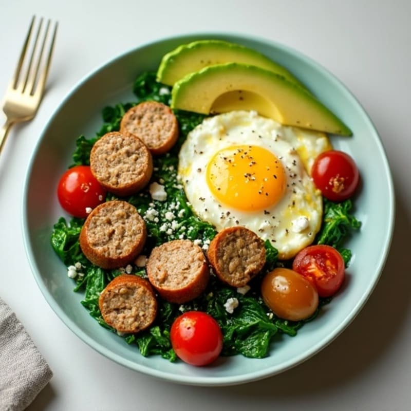 Egg White and Turkey Sausage Scramble with Sautéed Spinach
