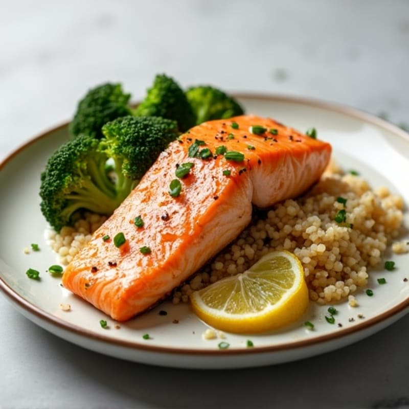 Seared Salmon Fillet with Roasted Broccoli and Quinoa