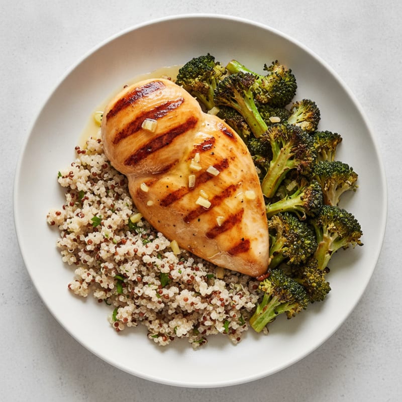 Grilled Chicken Breast with Quinoa and Roasted Broccoli