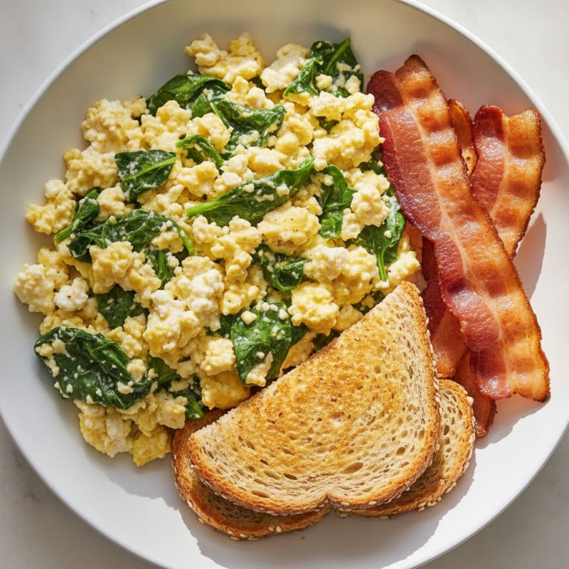 Cottage Cheese Scramble with Spinach and Turkey Bacon