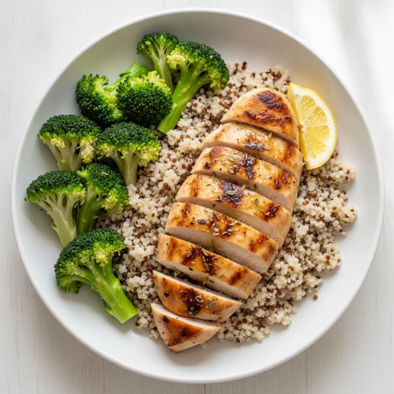 Grilled Chicken Breast with Quinoa and Steamed Broccoli
