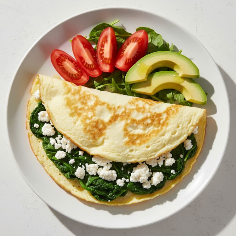 Egg White Spinach Omelet with Cottage Cheese and Fresh Tomato