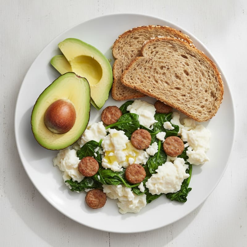 Scrambled Egg Whites with Spinach and Turkey Sausage