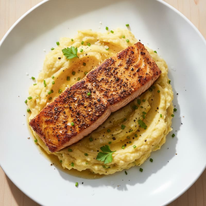 Blackened Salmon with Garlic Mashed Potatoes