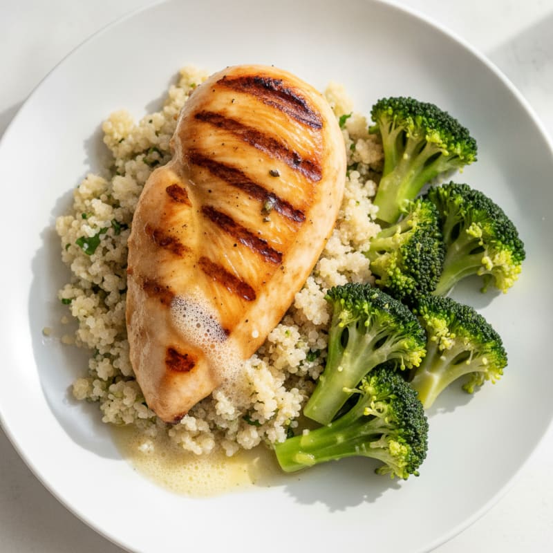 Grilled Chicken Breast with Quinoa and Steamed Broccoli