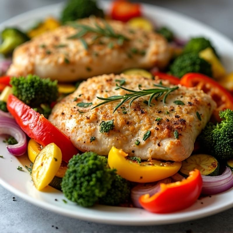 Herb-Crusted Sheet Pan Chicken with Roasted Rainbow Vegetables