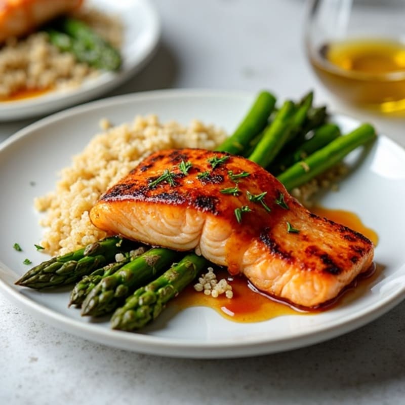 Pan-Seared Teriyaki Glazed Salmon with Roasted Asparagus